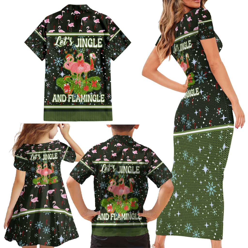 Lets Jingle And Flamingle Christmas Family Matching Short Sleeve Bodycon Dress and Hawaiian Shirt Funny Xmas Holiday Patterns - Wonder Print Shop