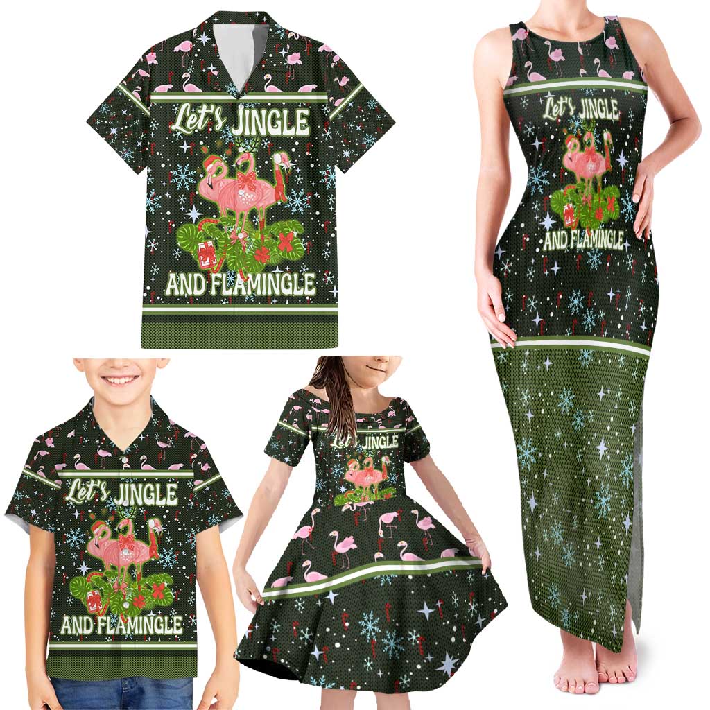 Lets Jingle And Flamingle Christmas Family Matching Tank Maxi Dress and Hawaiian Shirt Funny Xmas Holiday Patterns - Wonder Print Shop
