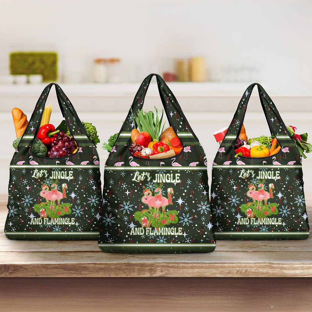 Lets Jingle And Flamingle Christmas Grocery Bag Funny Xmas Holiday Patterns - Wonder Print Shop