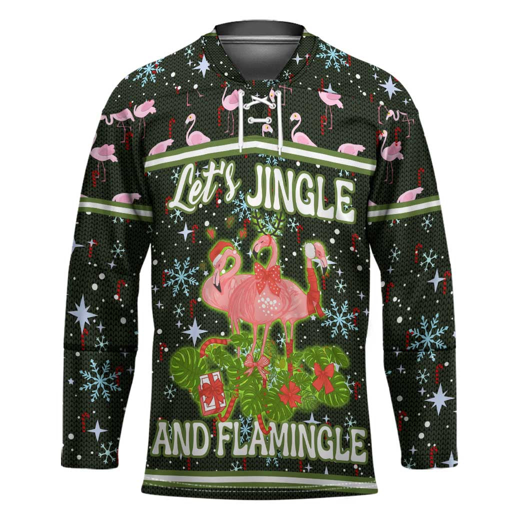 Lets Jingle And Flamingle Christmas Hockey Jersey Funny Xmas Holiday Patterns - Wonder Print Shop