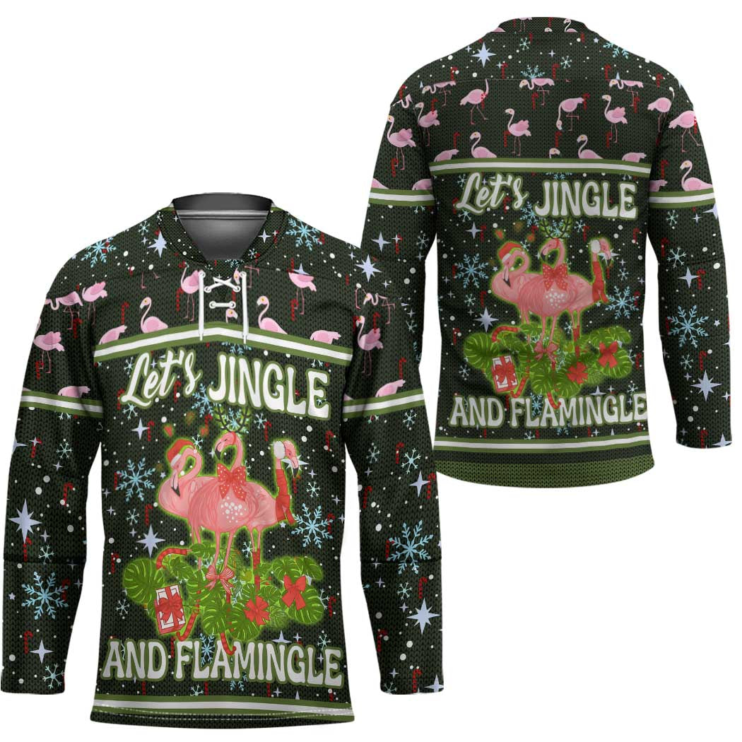 Lets Jingle And Flamingle Christmas Hockey Jersey Funny Xmas Holiday Patterns - Wonder Print Shop