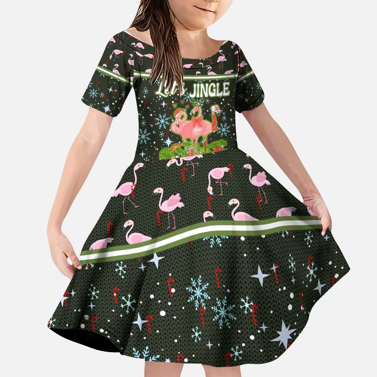 Lets Jingle And Flamingle Christmas Kid Short Sleeve Dress Funny Xmas Holiday Patterns - Wonder Print Shop