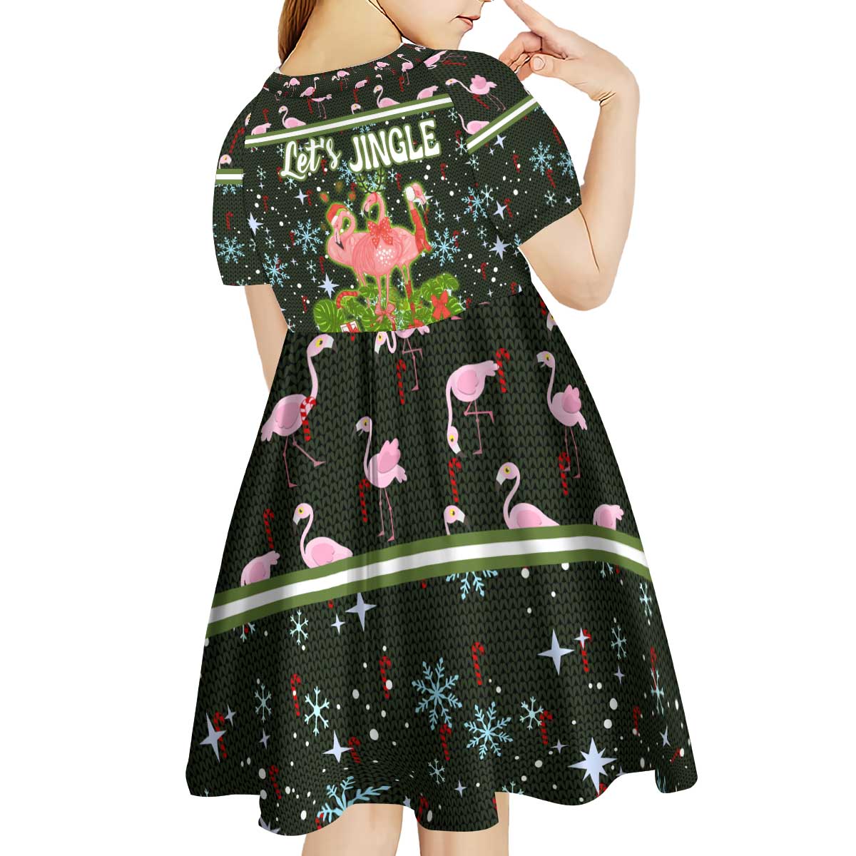 Lets Jingle And Flamingle Christmas Kid Short Sleeve Dress Funny Xmas Holiday Patterns - Wonder Print Shop