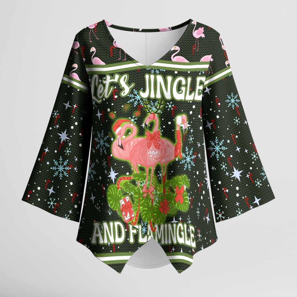 Lets Jingle And Flamingle Christmas Kimono Sleeve Blouse Funny Xmas Holiday Patterns - Wonder Print Shop