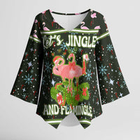 Lets Jingle And Flamingle Christmas Kimono Sleeve Blouse Funny Xmas Holiday Patterns - Wonder Print Shop