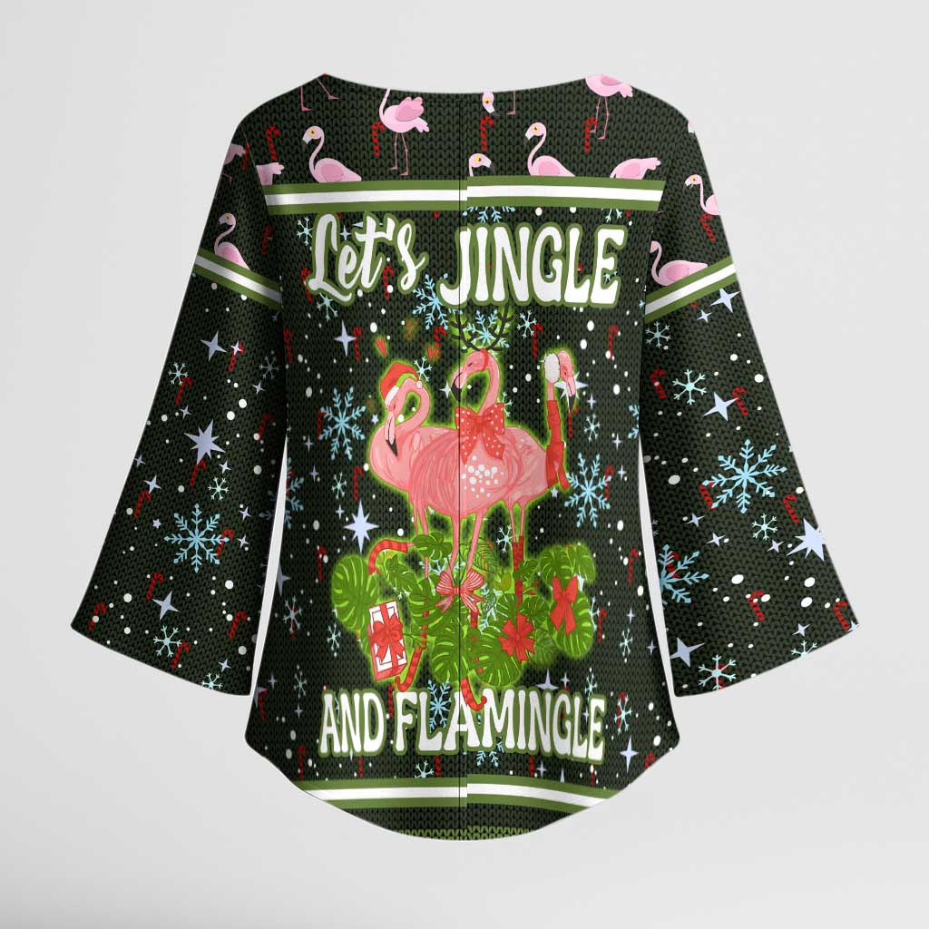 Lets Jingle And Flamingle Christmas Kimono Sleeve Blouse Funny Xmas Holiday Patterns - Wonder Print Shop