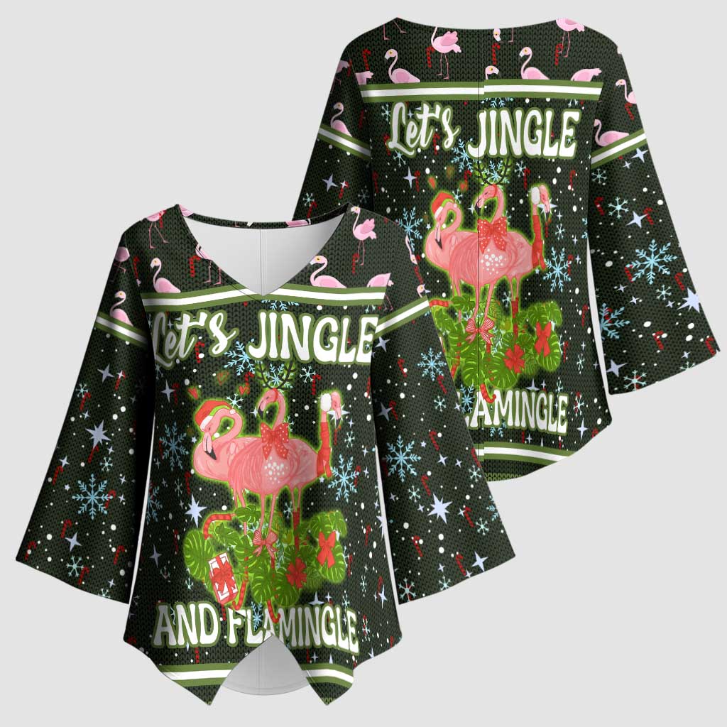 Lets Jingle And Flamingle Christmas Kimono Sleeve Blouse Funny Xmas Holiday Patterns - Wonder Print Shop