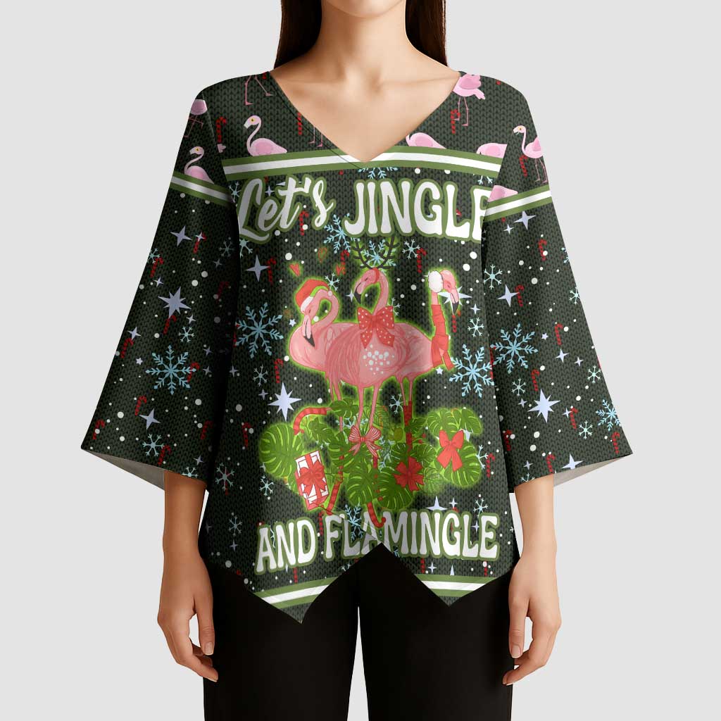 Lets Jingle And Flamingle Christmas Kimono Sleeve Blouse Funny Xmas Holiday Patterns - Wonder Print Shop