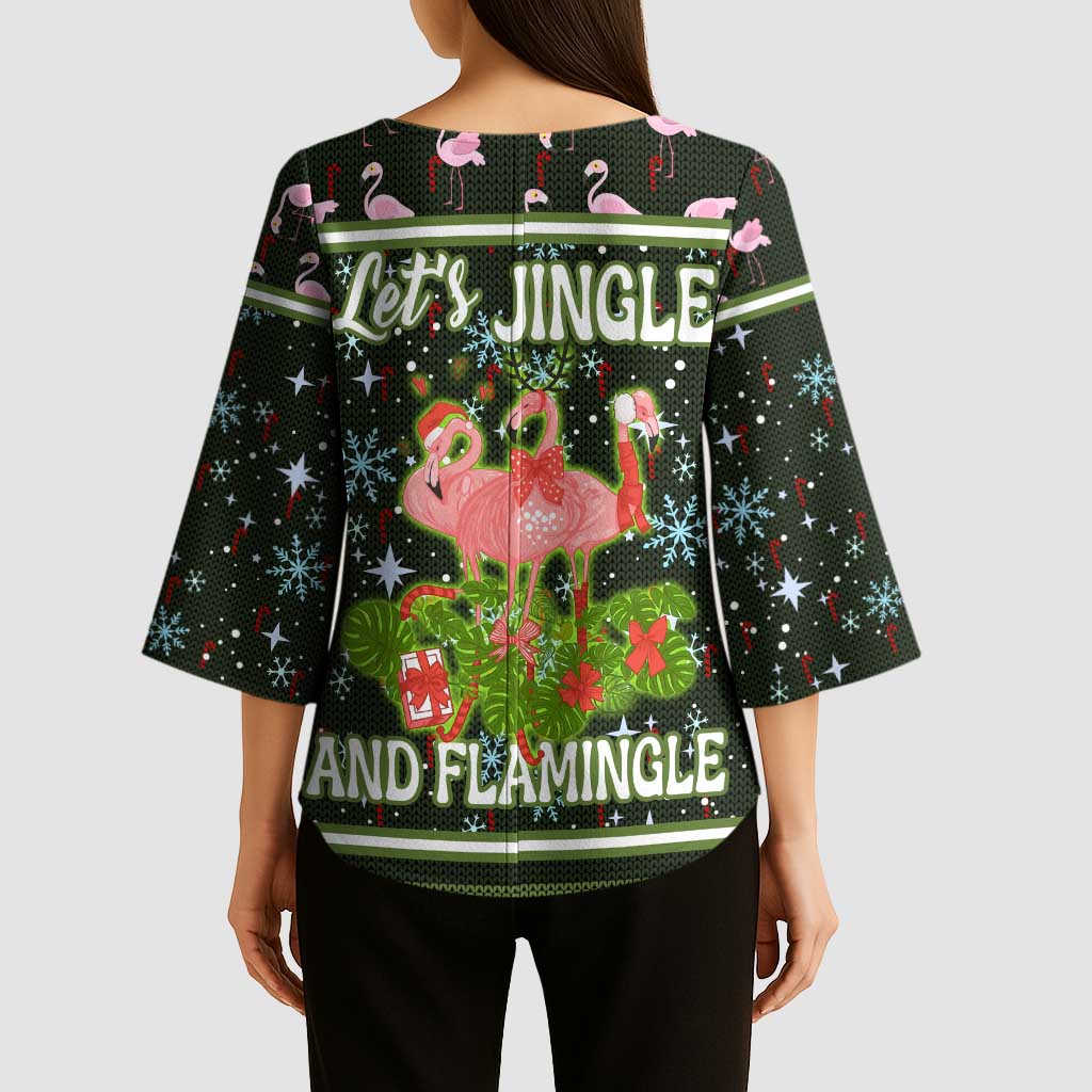 Lets Jingle And Flamingle Christmas Kimono Sleeve Blouse Funny Xmas Holiday Patterns - Wonder Print Shop