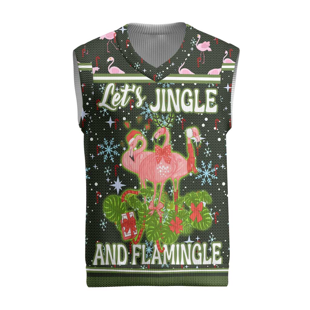 Lets Jingle And Flamingle Christmas Knitted V-Neck Vest Funny Xmas Holiday Patterns - Wonder Print Shop