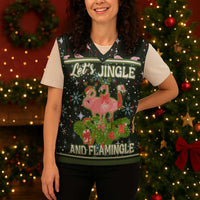 Lets Jingle And Flamingle Christmas Knitted V-Neck Vest Funny Xmas Holiday Patterns - Wonder Print Shop