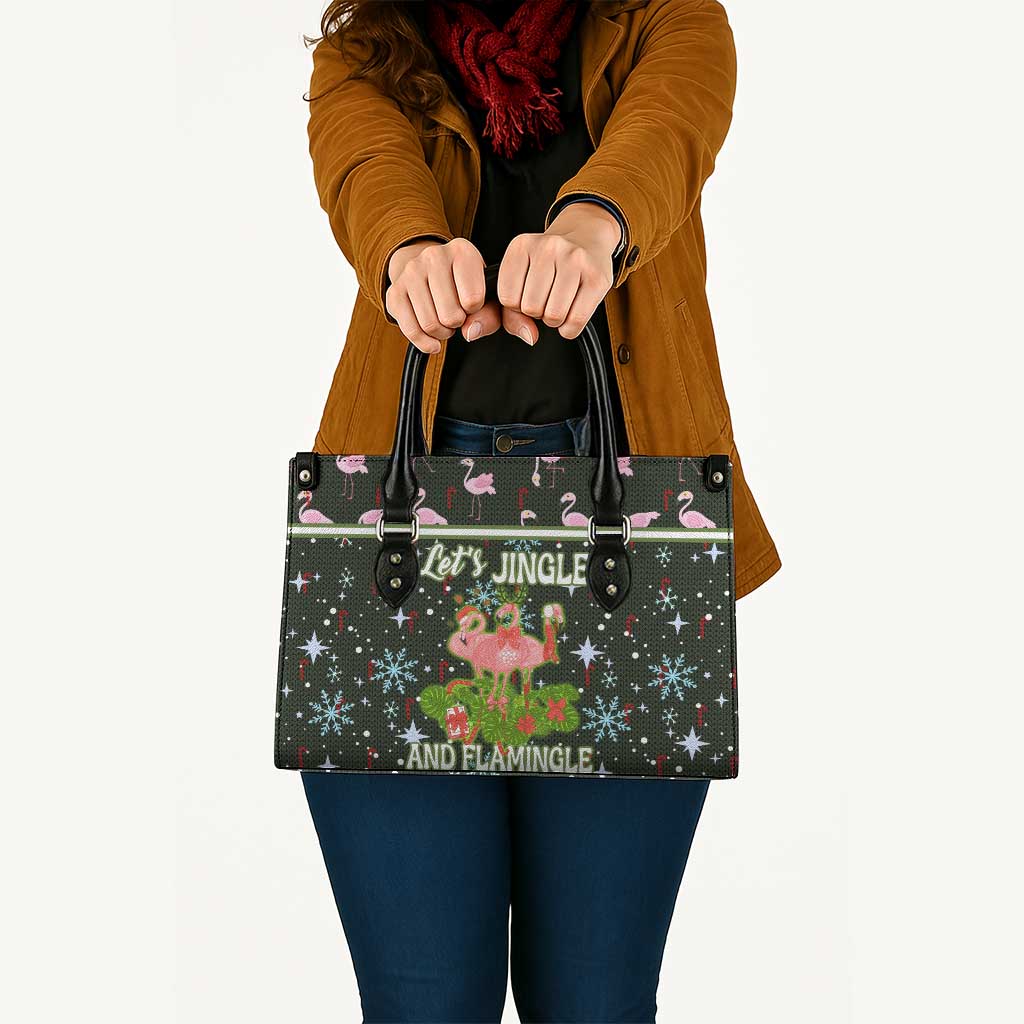 Lets Jingle And Flamingle Christmas Leather Bag Funny Xmas Holiday Patterns - Wonder Print Shop