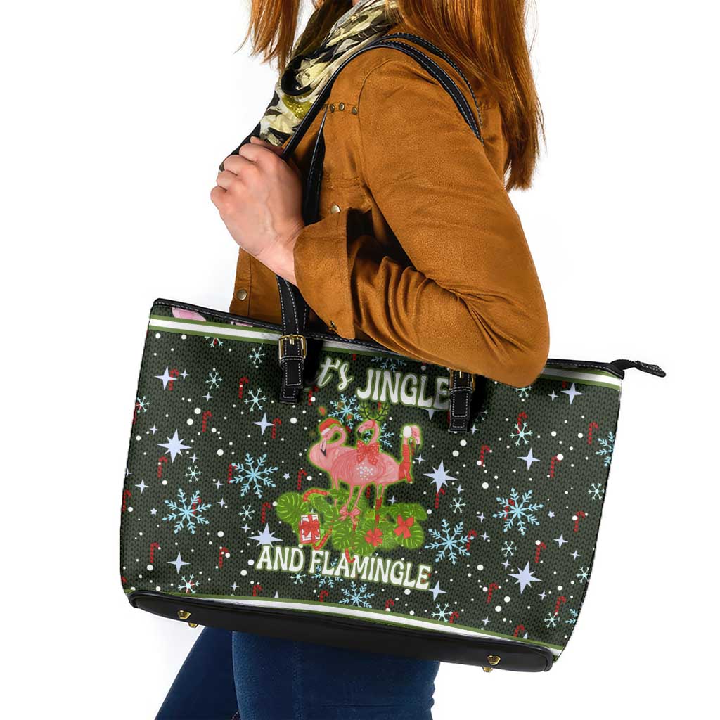 Lets Jingle And Flamingle Christmas Leather Tote Bag Funny Xmas Holiday Patterns - Wonder Print Shop