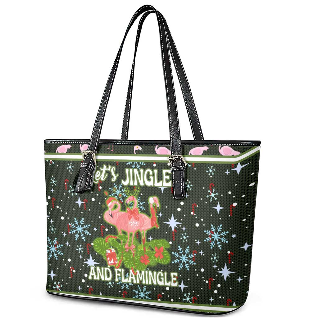 Lets Jingle And Flamingle Christmas Leather Tote Bag Funny Xmas Holiday Patterns - Wonder Print Shop