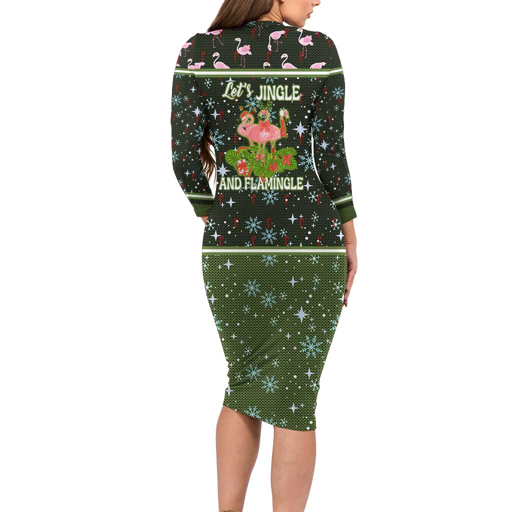 Lets Jingle And Flamingle Christmas Long Sleeve Bodycon Dress Funny Xmas Holiday Patterns - Wonder Print Shop
