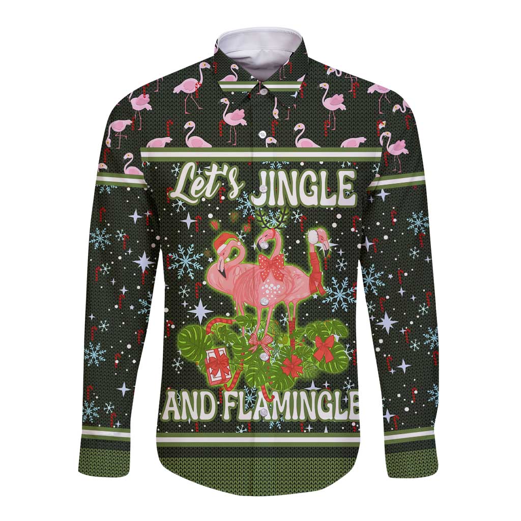 Lets Jingle And Flamingle Christmas Long Sleeve Button Shirt Funny Xmas Holiday Patterns - Wonder Print Shop