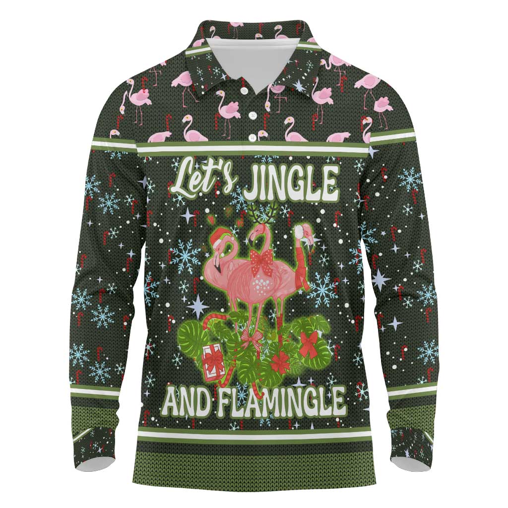 Lets Jingle And Flamingle Christmas Long Sleeve Polo Shirt Funny Xmas Holiday Patterns - Wonder Print Shop