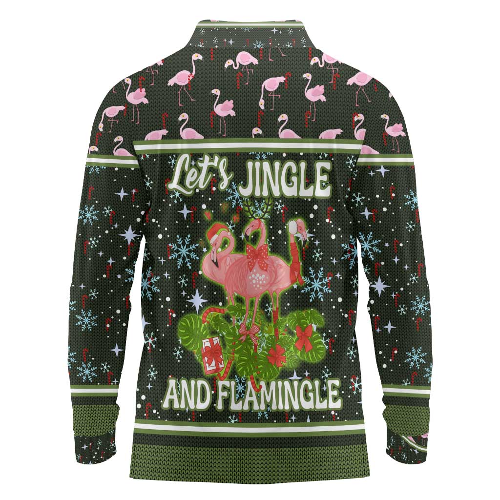 Lets Jingle And Flamingle Christmas Long Sleeve Polo Shirt Funny Xmas Holiday Patterns - Wonder Print Shop