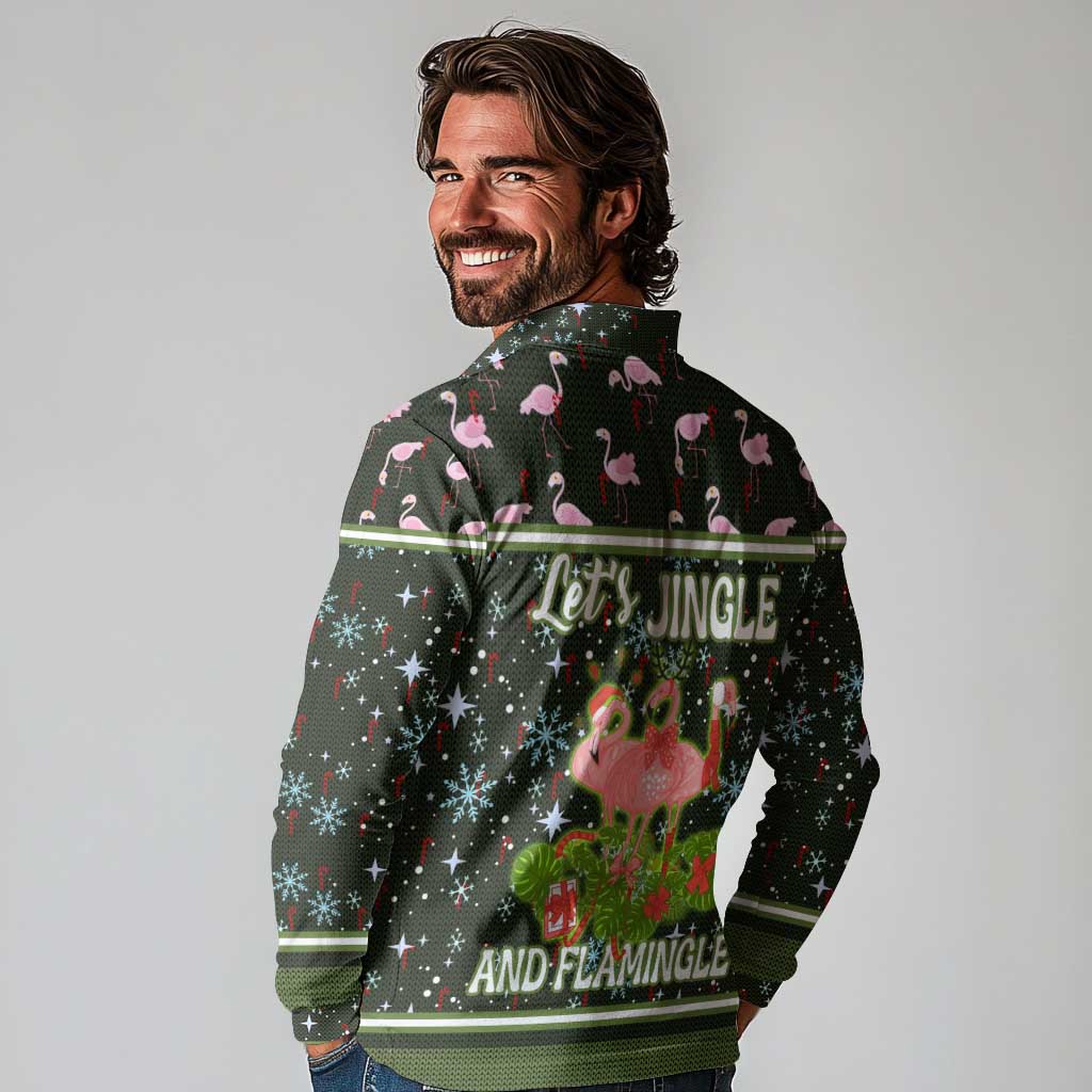 Lets Jingle And Flamingle Christmas Long Sleeve Polo Shirt Funny Xmas Holiday Patterns - Wonder Print Shop
