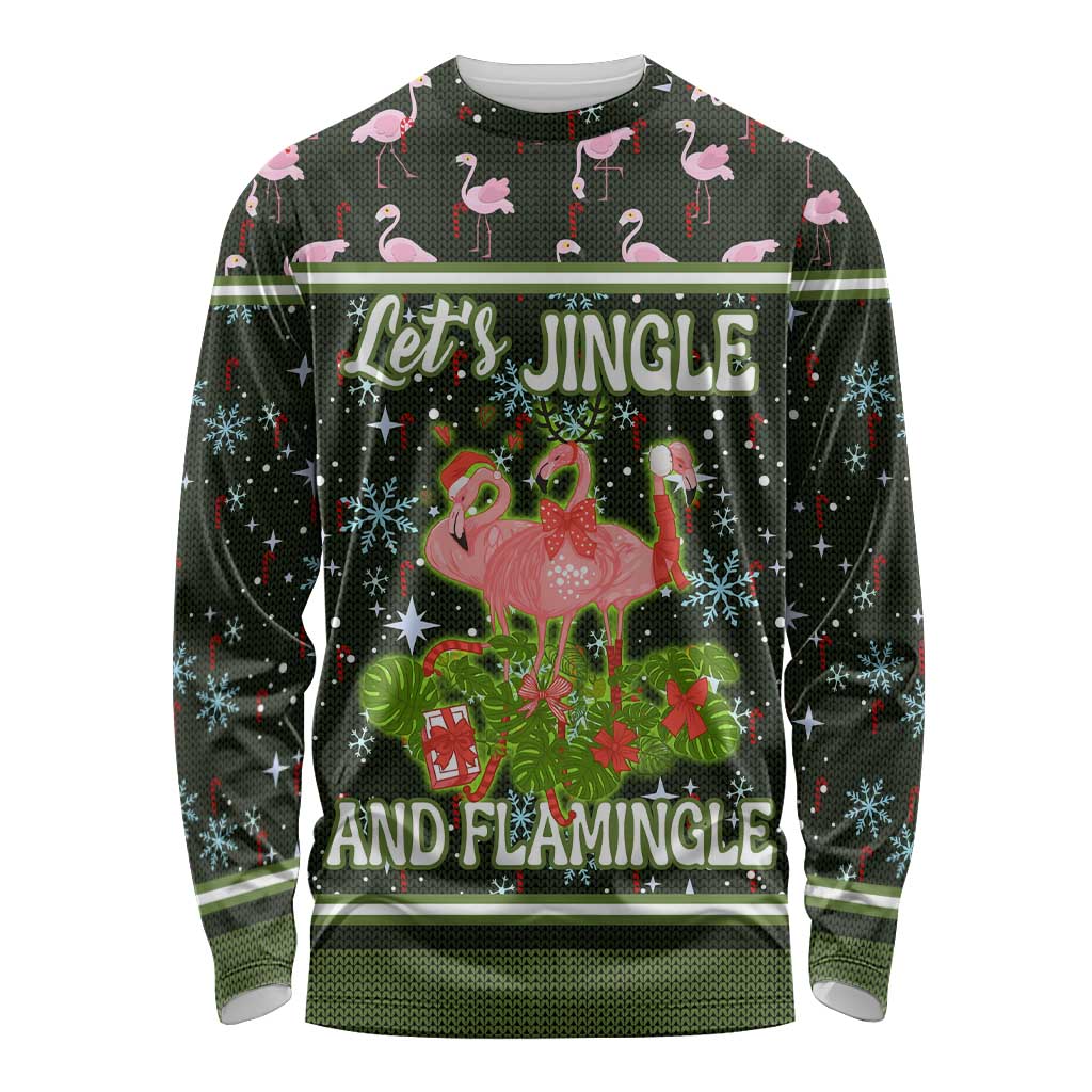 Lets Jingle And Flamingle Christmas Long Sleeve Shirt Funny Xmas Holiday Patterns - Wonder Print Shop