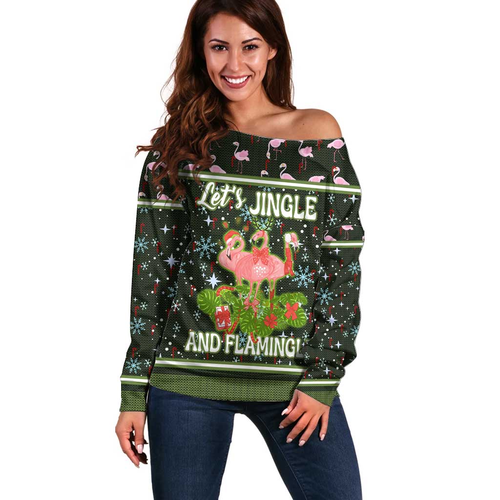 Lets Jingle And Flamingle Christmas Off Shoulder Sweater Funny Xmas Holiday Patterns - Wonder Print Shop