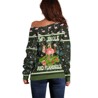 Lets Jingle And Flamingle Christmas Off Shoulder Sweater Funny Xmas Holiday Patterns - Wonder Print Shop