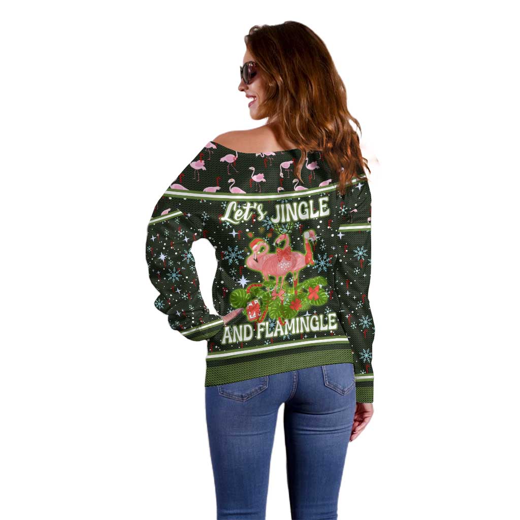Lets Jingle And Flamingle Christmas Off Shoulder Sweater Funny Xmas Holiday Patterns - Wonder Print Shop