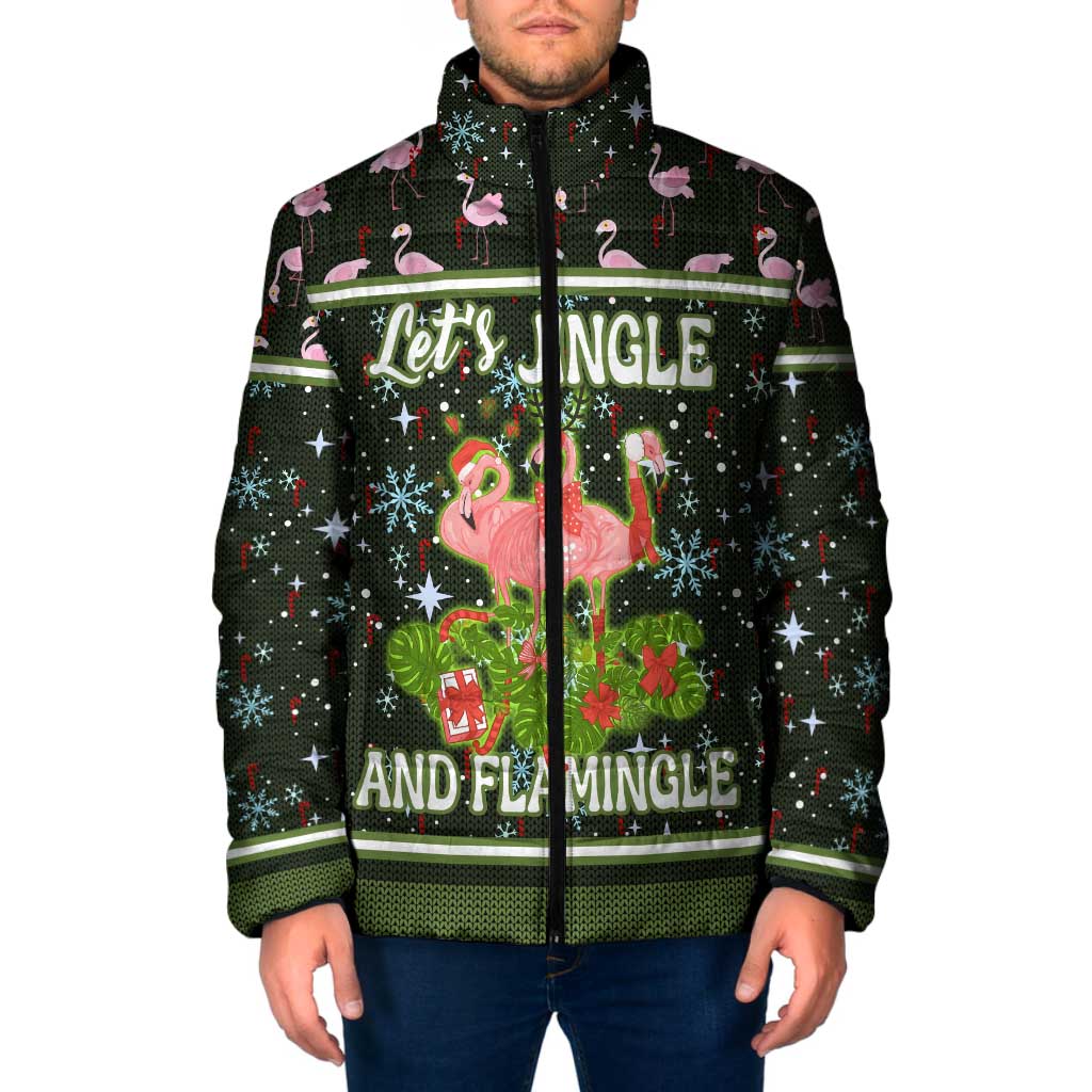 Lets Jingle And Flamingle Christmas Padded Jacket Funny Xmas Holiday Patterns - Wonder Print Shop