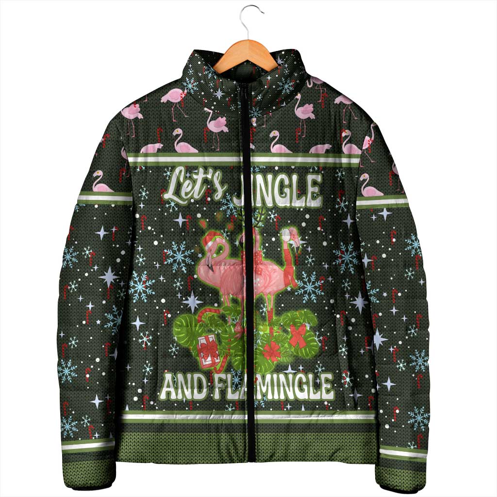 Lets Jingle And Flamingle Christmas Padded Jacket Funny Xmas Holiday Patterns - Wonder Print Shop