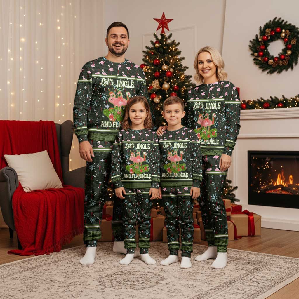 Lets Jingle And Flamingle Christmas Pajama Set Funny Xmas Holiday Patterns - Wonder Print Shop
