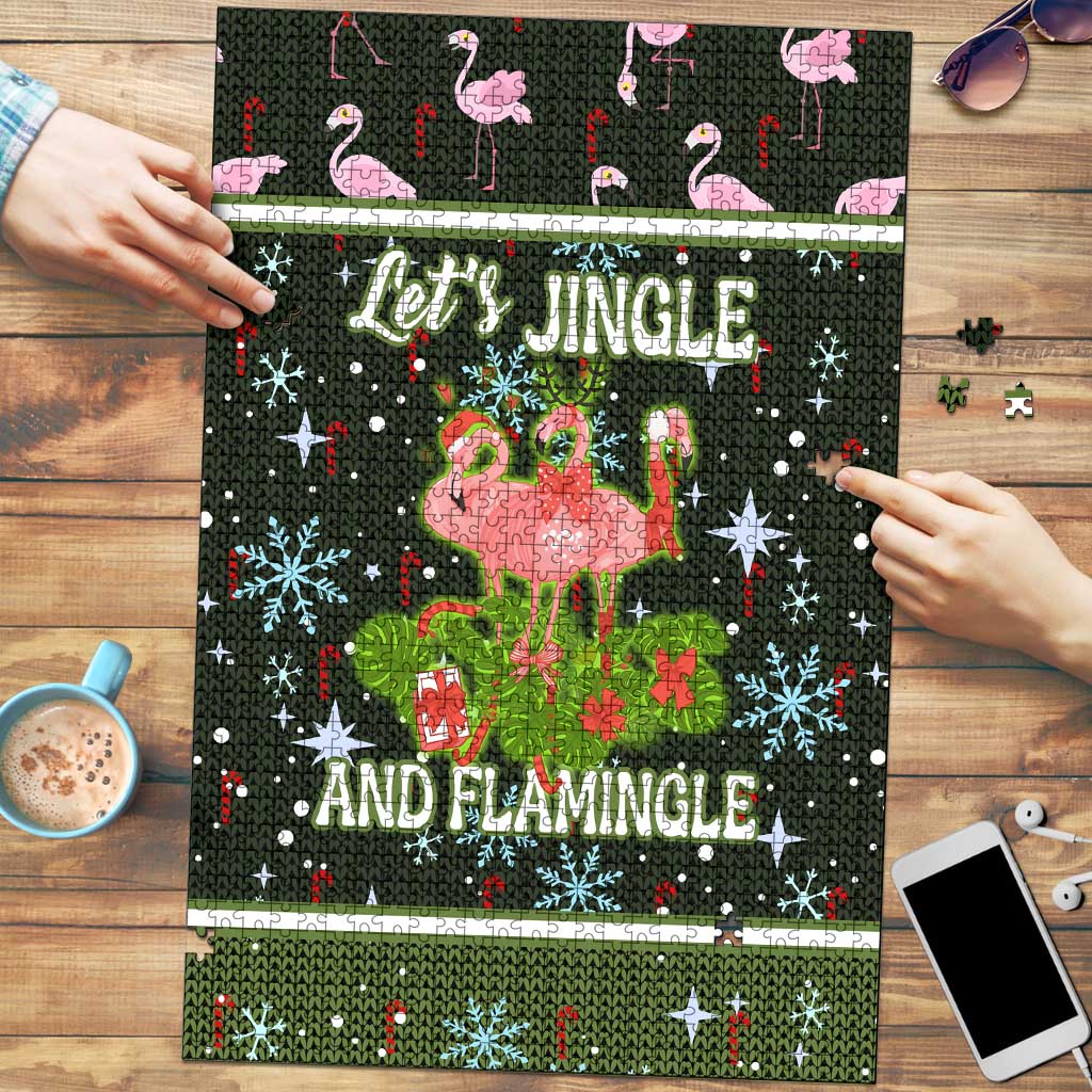 Lets Jingle And Flamingle Christmas Puzzle Funny Xmas Holiday Patterns - Wonder Print Shop