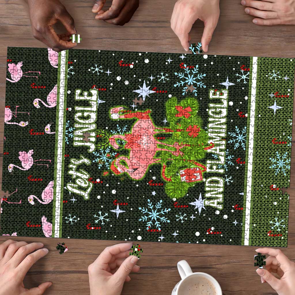 Lets Jingle And Flamingle Christmas Puzzle Funny Xmas Holiday Patterns - Wonder Print Shop