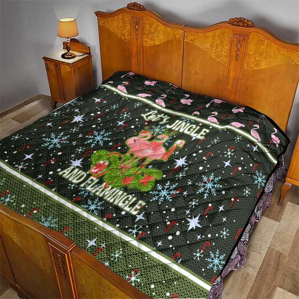 Lets Jingle And Flamingle Christmas Quilt Funny Xmas Holiday Patterns - Wonder Print Shop