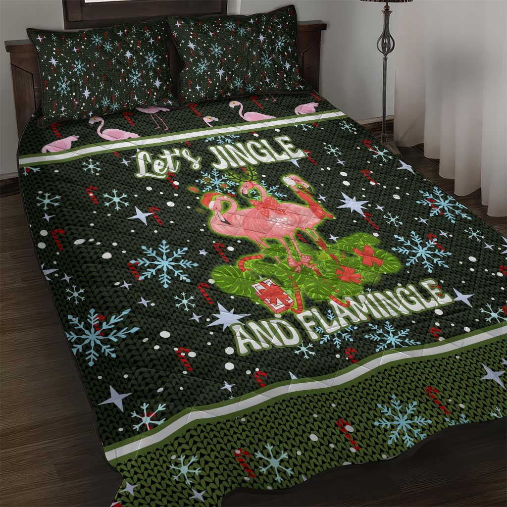 Lets Jingle And Flamingle Christmas Quilt Bed Set Funny Xmas Holiday Patterns - Wonder Print Shop