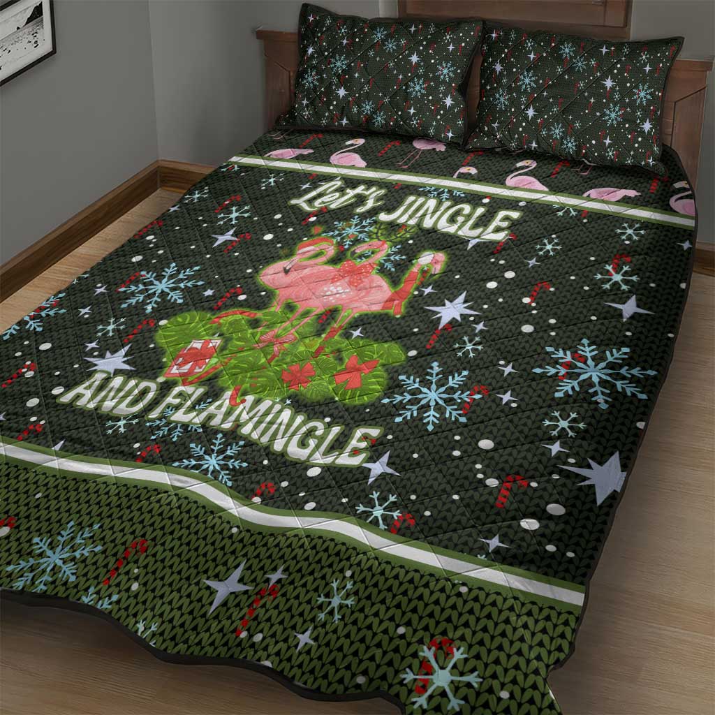 Lets Jingle And Flamingle Christmas Quilt Bed Set Funny Xmas Holiday Patterns - Wonder Print Shop