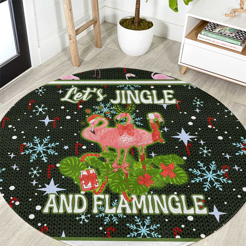 Lets Jingle And Flamingle Christmas Round Carpet Funny Xmas Holiday Patterns - Wonder Print Shop