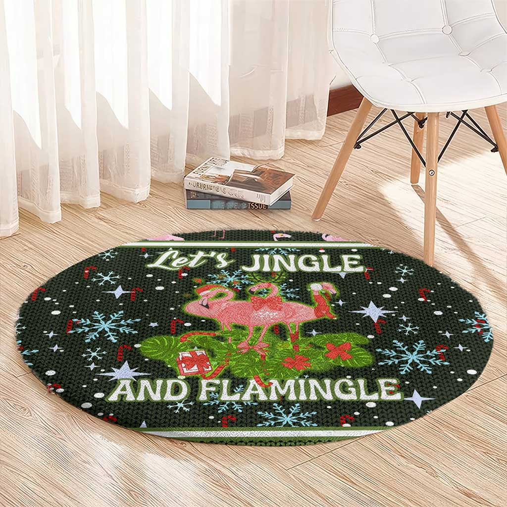 Lets Jingle And Flamingle Christmas Round Carpet Funny Xmas Holiday Patterns - Wonder Print Shop