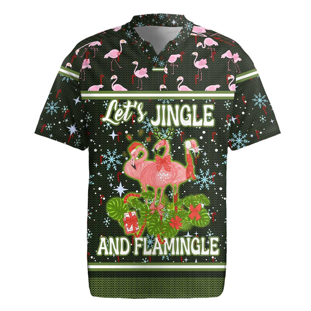 Lets Jingle And Flamingle Christmas Rugby Jersey Funny Xmas Holiday Patterns - Wonder Print Shop