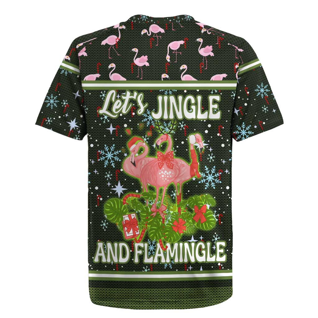 Lets Jingle And Flamingle Christmas Rugby Jersey Funny Xmas Holiday Patterns - Wonder Print Shop