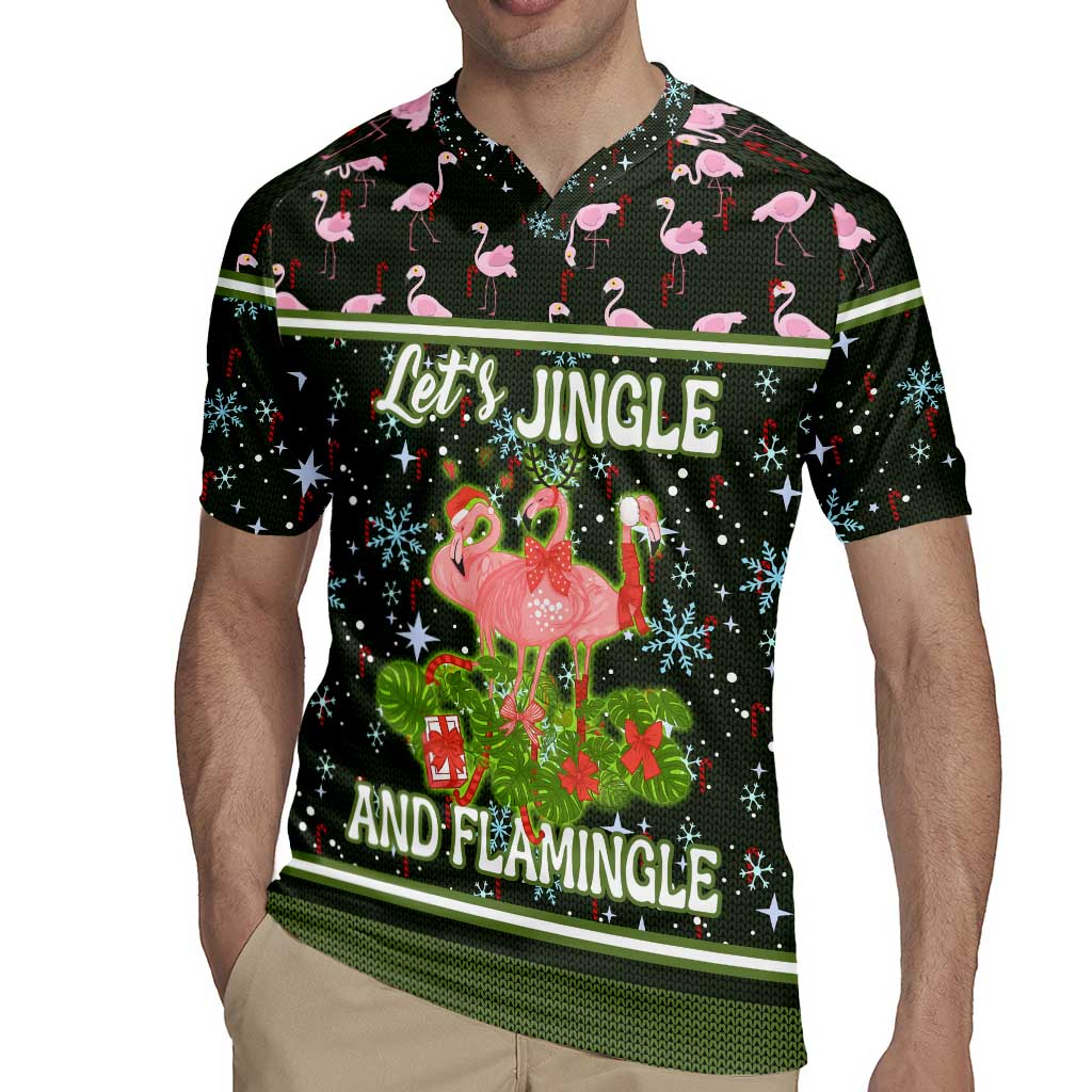 Lets Jingle And Flamingle Christmas Rugby Jersey Funny Xmas Holiday Patterns - Wonder Print Shop
