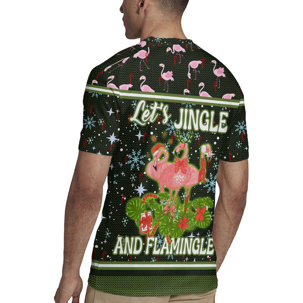 Lets Jingle And Flamingle Christmas Rugby Jersey Funny Xmas Holiday Patterns - Wonder Print Shop