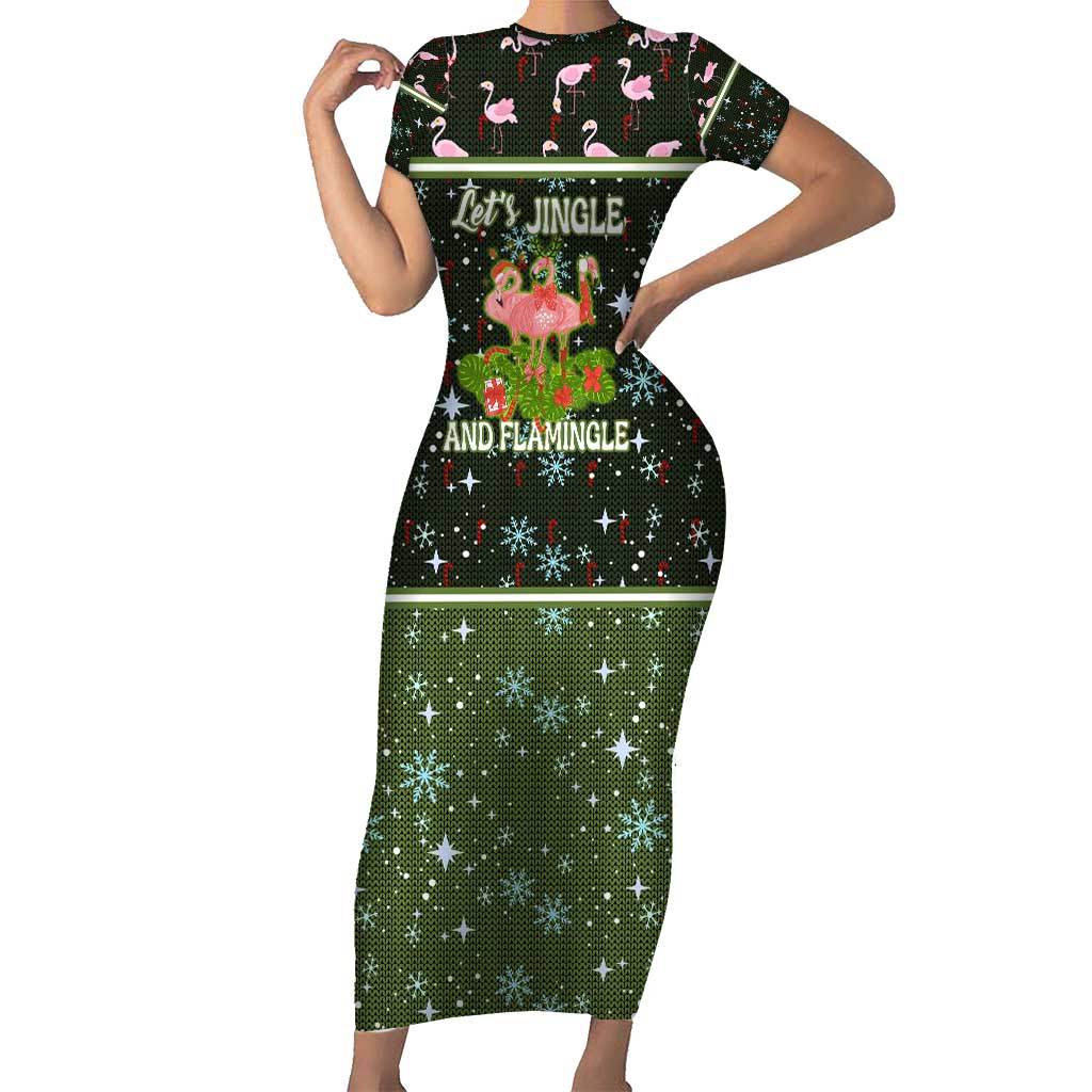 Lets Jingle And Flamingle Christmas Short Sleeve Bodycon Dress Funny Xmas Holiday Patterns - Wonder Print Shop