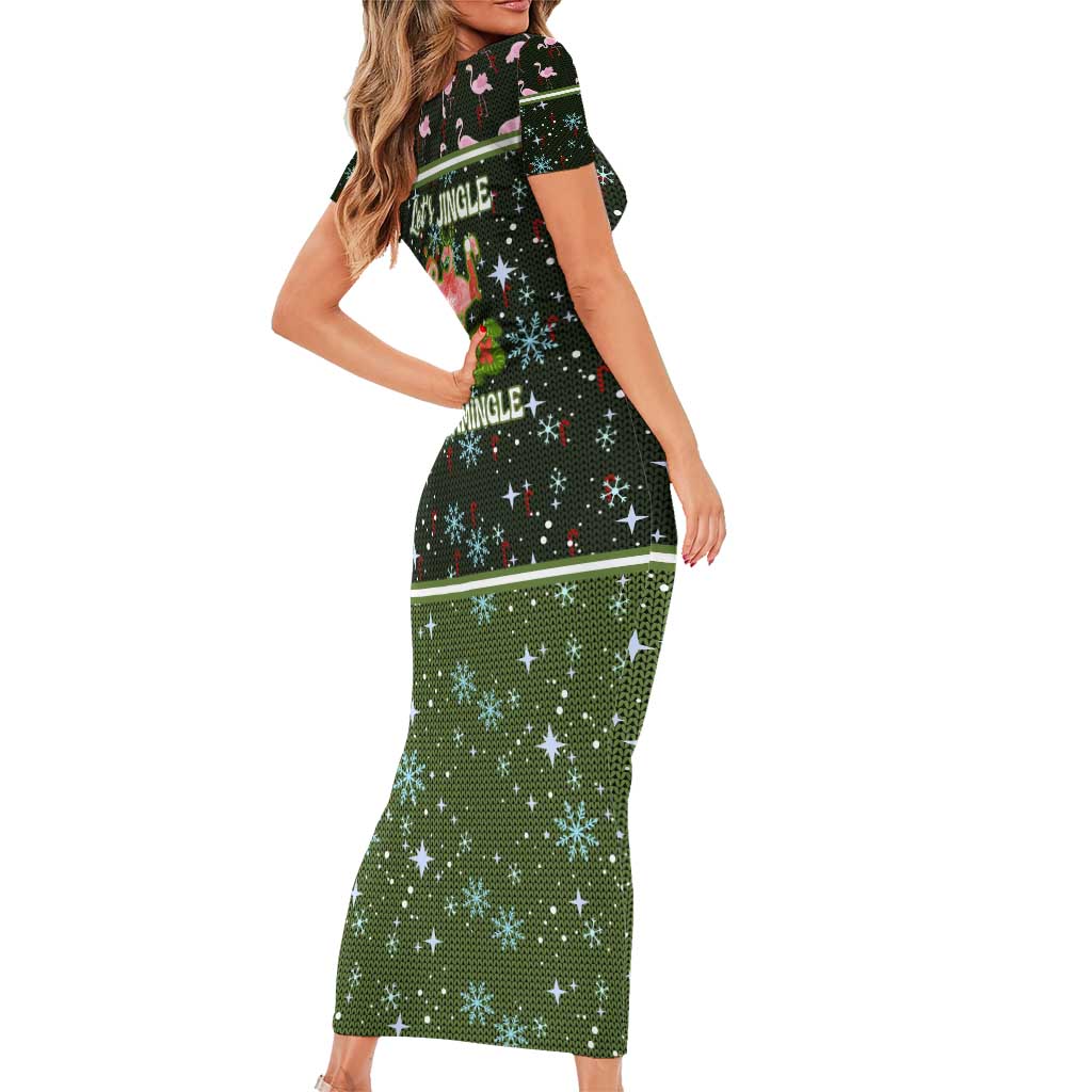 Lets Jingle And Flamingle Christmas Short Sleeve Bodycon Dress Funny Xmas Holiday Patterns - Wonder Print Shop