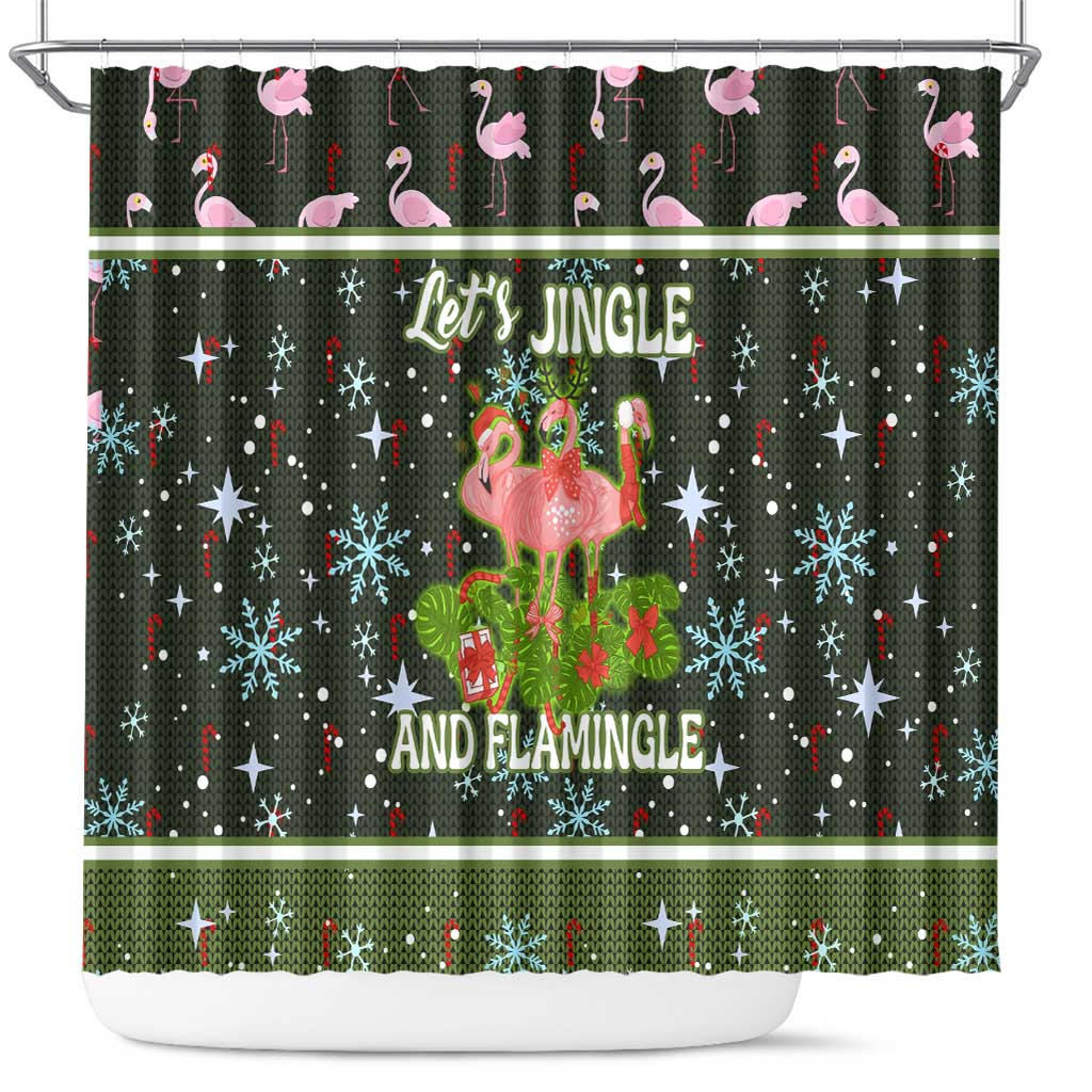 Lets Jingle And Flamingle Christmas Shower Curtain Funny Xmas Holiday Patterns - Wonder Print Shop