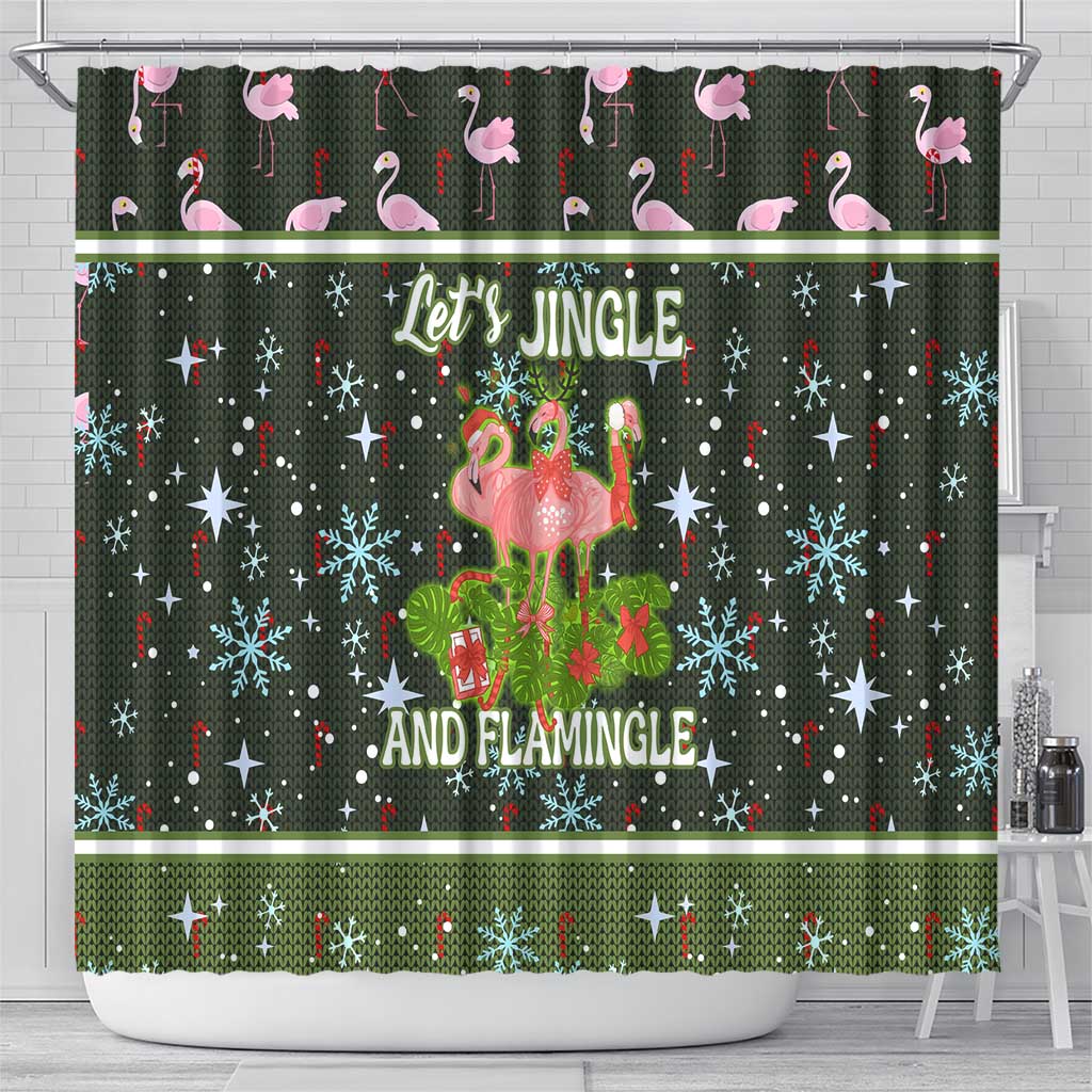 Lets Jingle And Flamingle Christmas Shower Curtain Funny Xmas Holiday Patterns - Wonder Print Shop