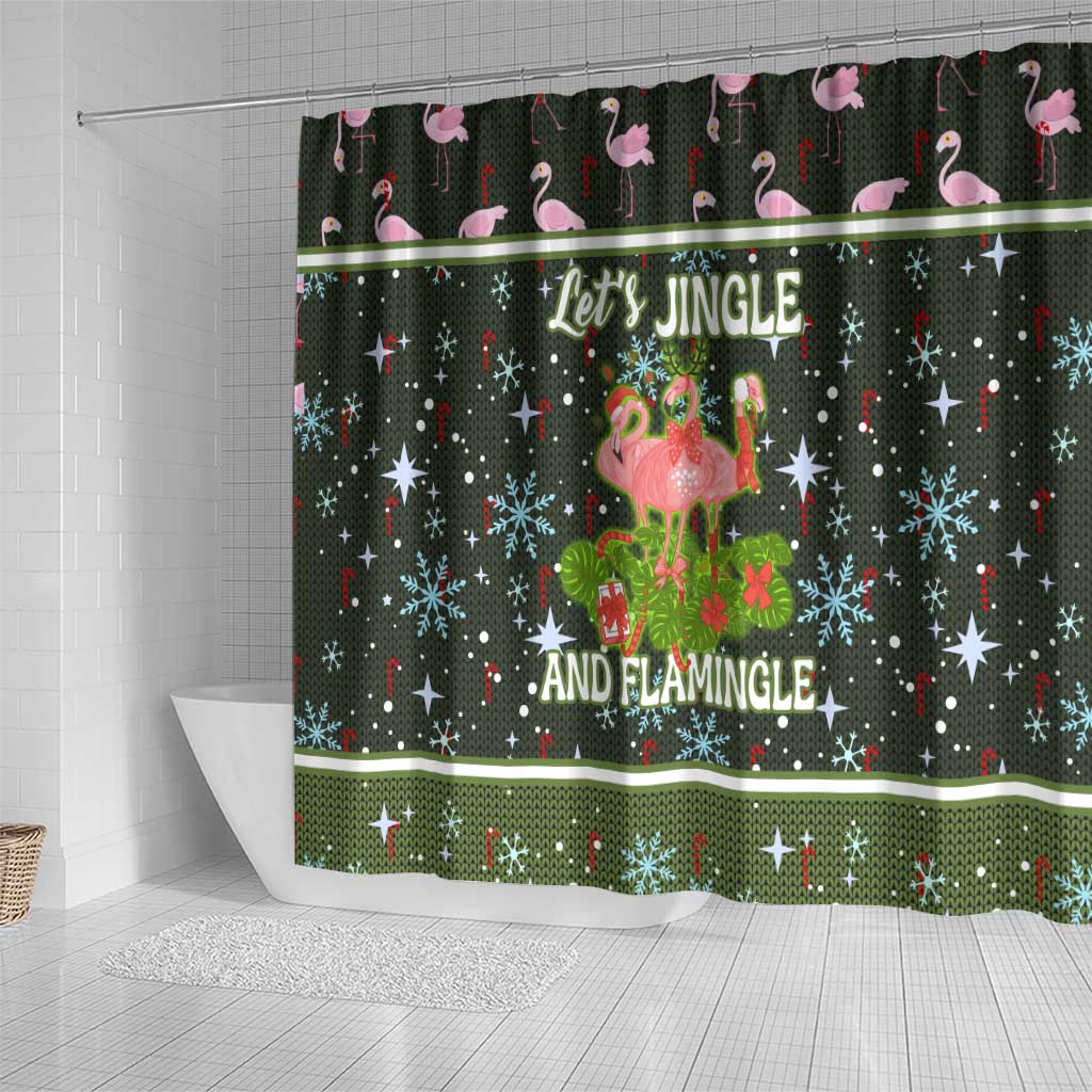 Lets Jingle And Flamingle Christmas Shower Curtain Funny Xmas Holiday Patterns - Wonder Print Shop