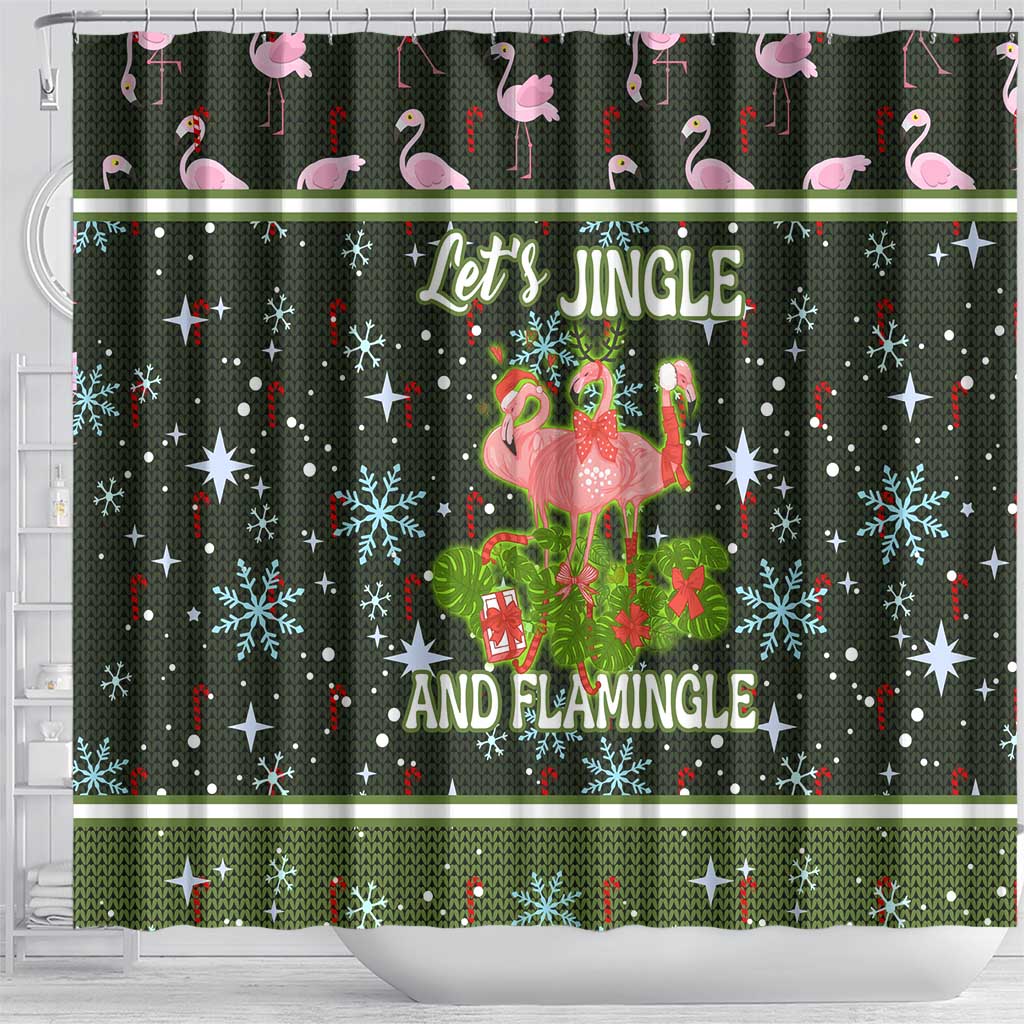 Lets Jingle And Flamingle Christmas Shower Curtain Funny Xmas Holiday Patterns - Wonder Print Shop