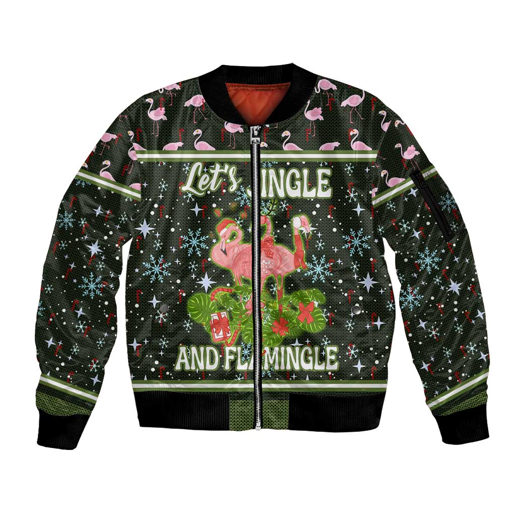 Lets Jingle And Flamingle Christmas Sleeve Zip Bomber Jacket Funny Xmas Holiday Patterns - Wonder Print Shop