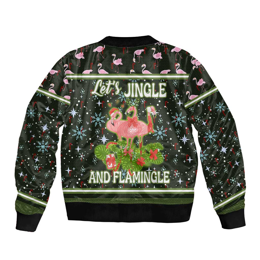 Lets Jingle And Flamingle Christmas Sleeve Zip Bomber Jacket Funny Xmas Holiday Patterns - Wonder Print Shop