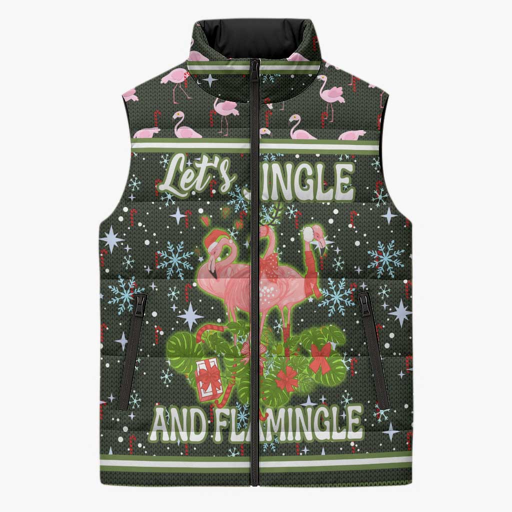 Lets Jingle And Flamingle Christmas Sleeveless Puffer Jacket Funny Xmas Holiday Patterns - Wonder Print Shop